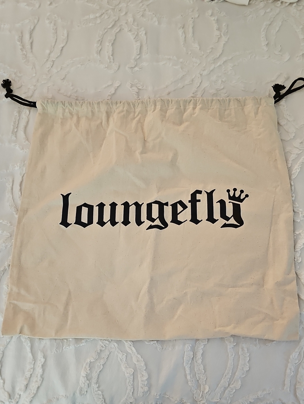Loungefly Natural Canvas Drawstring Pouch with Black Logo